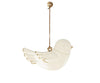 A Maileg Metal Bird Ornament hangs from a brown string attached to a brass knob. The bird, with minimalist features, has a smooth finish and simple wing detailing lightly outlined in gold. Perfect for a Christmas tree, the overall design is clean and elegant.