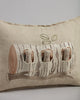 Rectangular Coral & Tusk Aspen Log Bunnies pocket pillow with a textured design featuring an embroidered log with three peeking rabbits. Neutral tones with subtle green accents on an Oeko-Tex certified embroidered linen background.