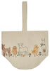 The Coral & Tusk Spring Babies Canvas Bucket is a beige embroidered tote with a handle. It showcases a fawn, chick, lamb, duckling, and rabbit nestled among vibrant flowers and leaves in colorful thread—ideal for an Easter basket or daily use.